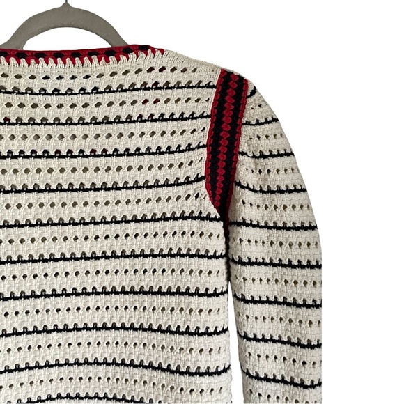 Vintage Gucci Woven Pullover Ivory Sweater with Red/Navy Trim - Picture 5 of 6